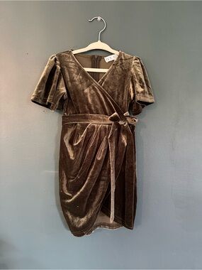 Ivy City Co Olive Green Velvet Wrap Dress